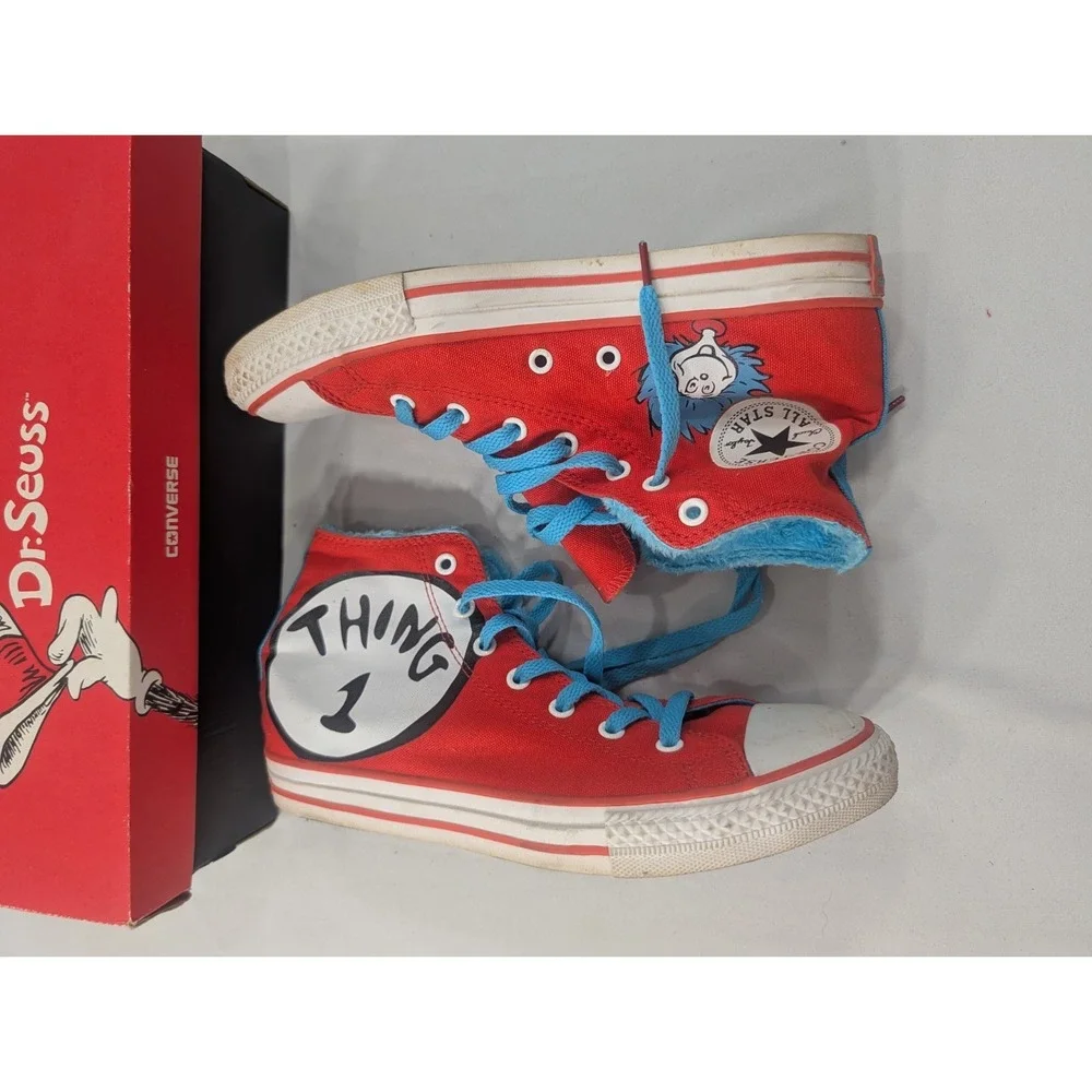 Rare Converse Hi Top Dr. Seuss Hook Thing One Thing Two Size 5 Junior - Picture 5 of 8